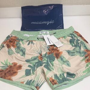 NWT Maamgic Floral Tropical Swim Shorts in Cream & Green